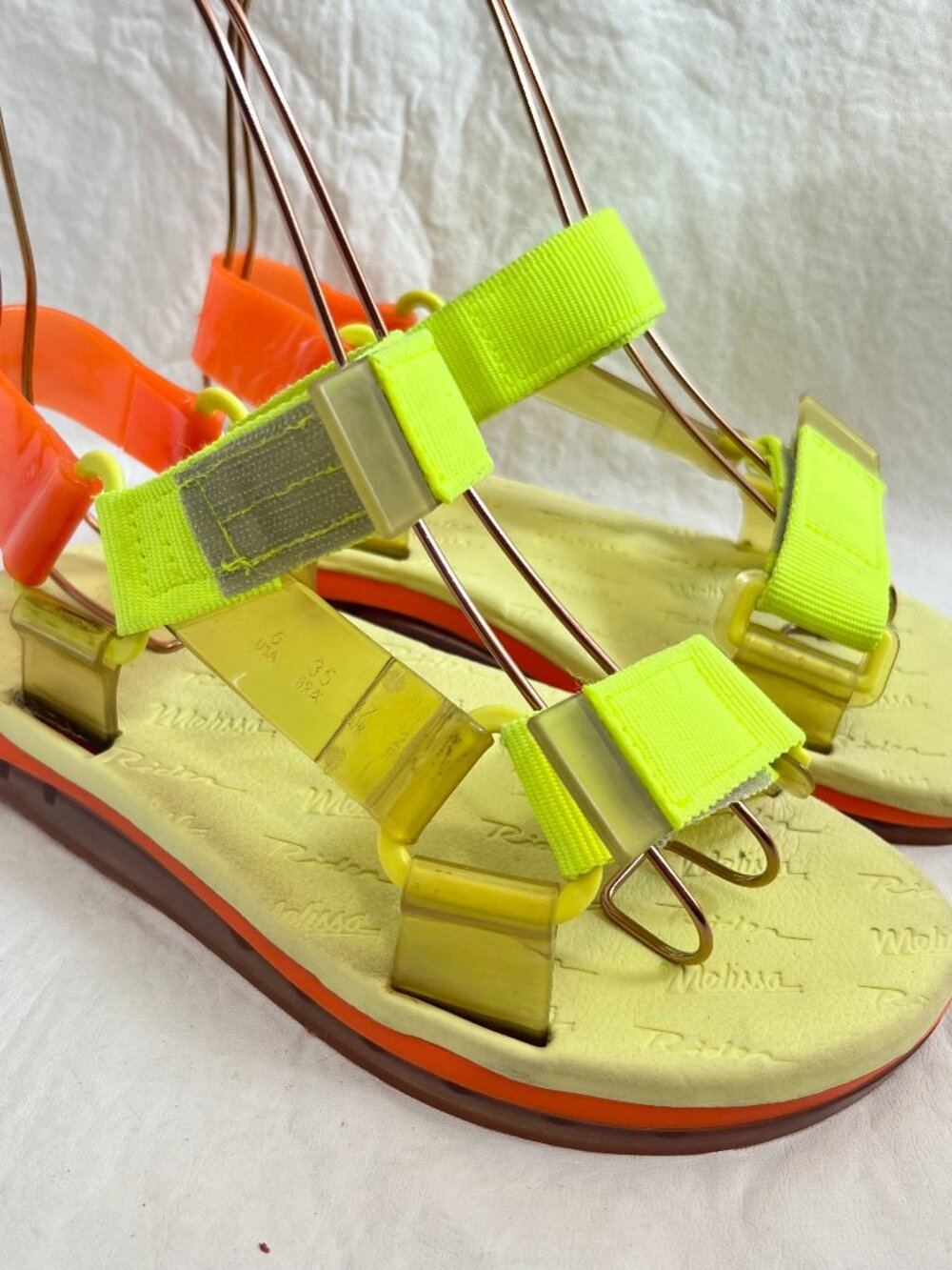 Melissa Papete + Rider sandals neon yellow orange US womens 6 ankle strap jelly